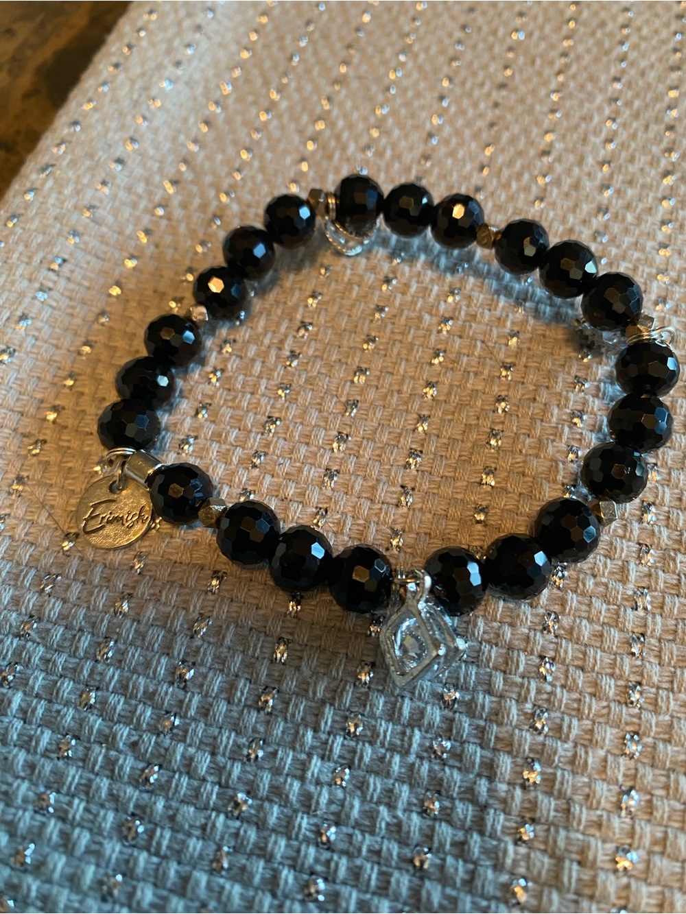 Unbranded Faceted Black Bead Bracelet with Silver Accents